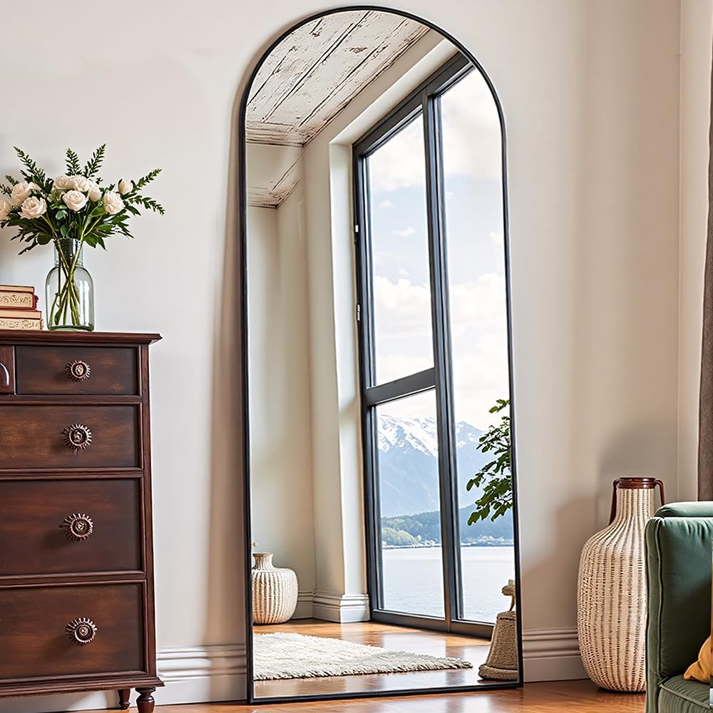 OGCAU 70"x26" Arched Full Length Mirror, Floor Full Body Mirror, Black