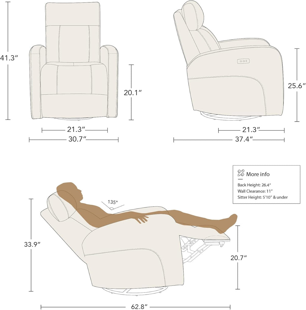 CHITA Genuine Leather Power Recliner Chair for Adults, Swivel Glider, Navy