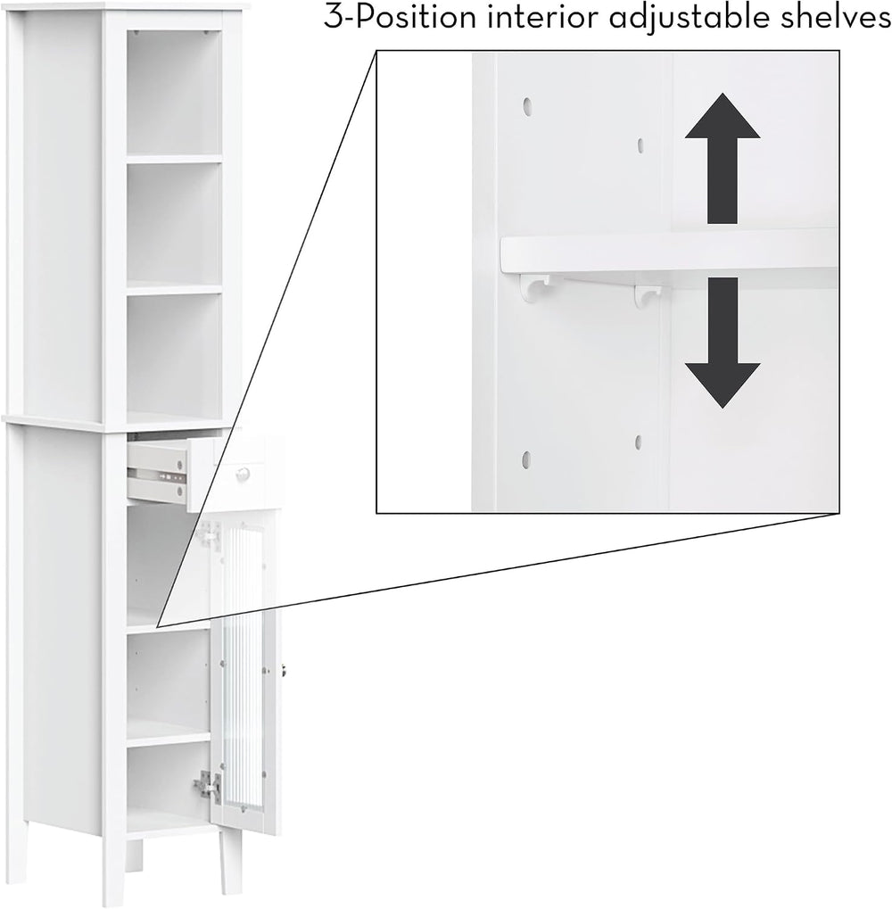 RiverRidge Prescott Tall Slim Bathroom Linen Storage Cabinet, White