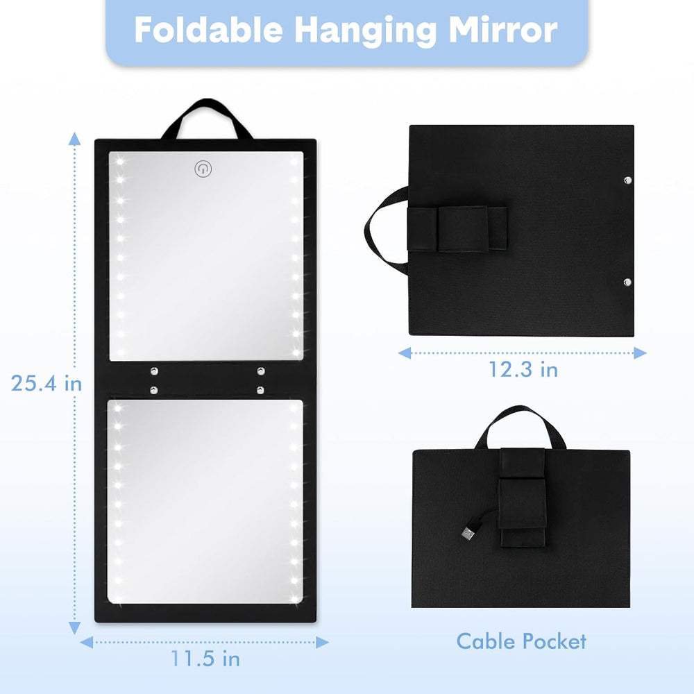 Lighted Hanging Full Length Body Mirror, Portable Dance Mirror, Foldable