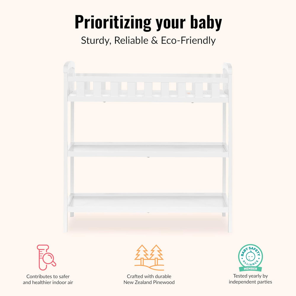 Dream On Me Emily Changing Table with Two Storage Shelves, White