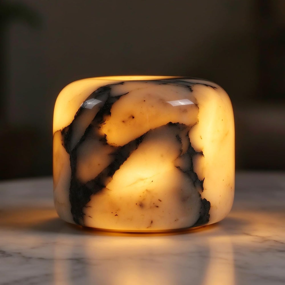 Black Marble Touch Table Lamp, Cordless Bedside Pat Dimmable Night Light