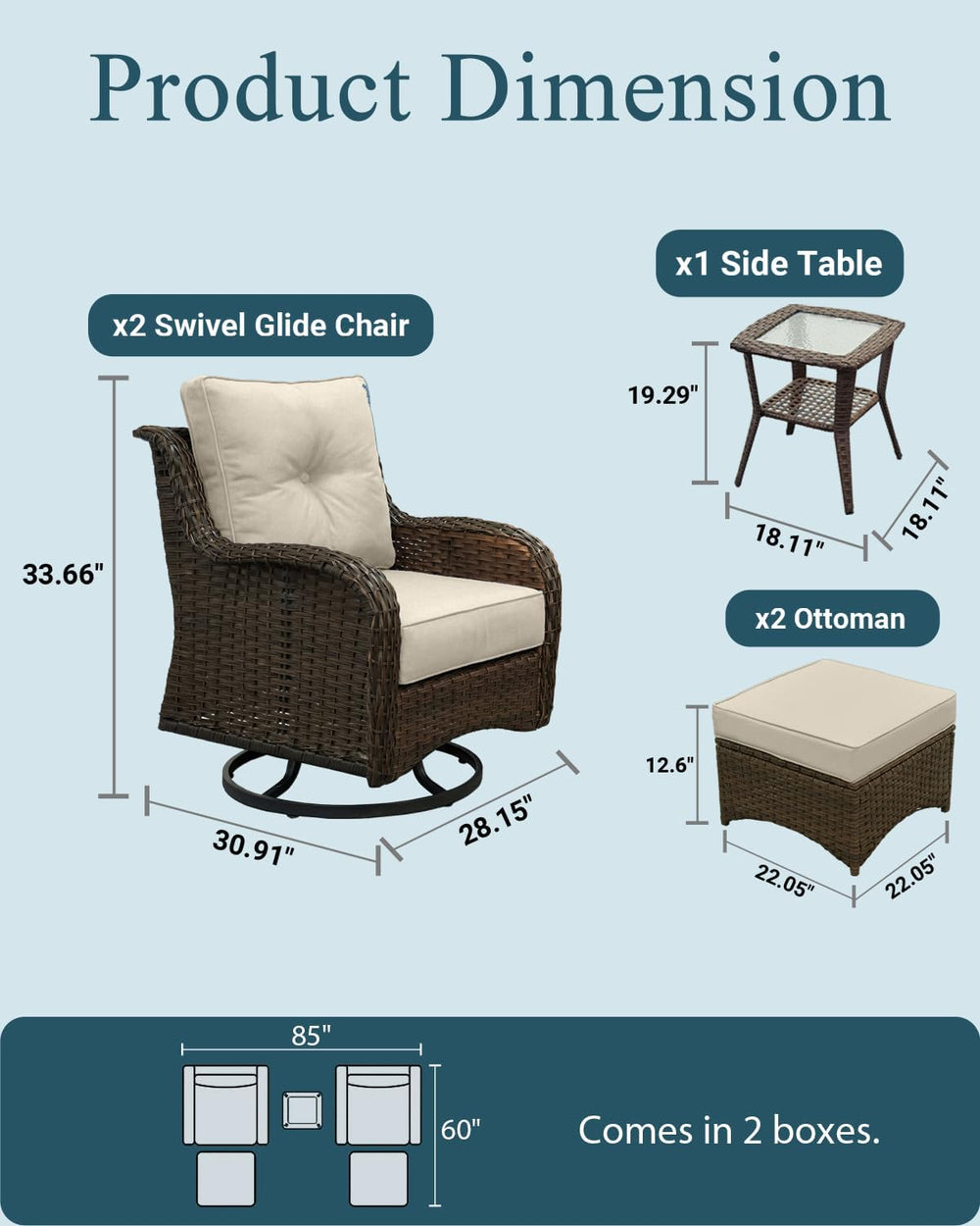 Patio Furniture Set, 5PCS Outdoor Wicker Conversation Set with 6" Thick ...
