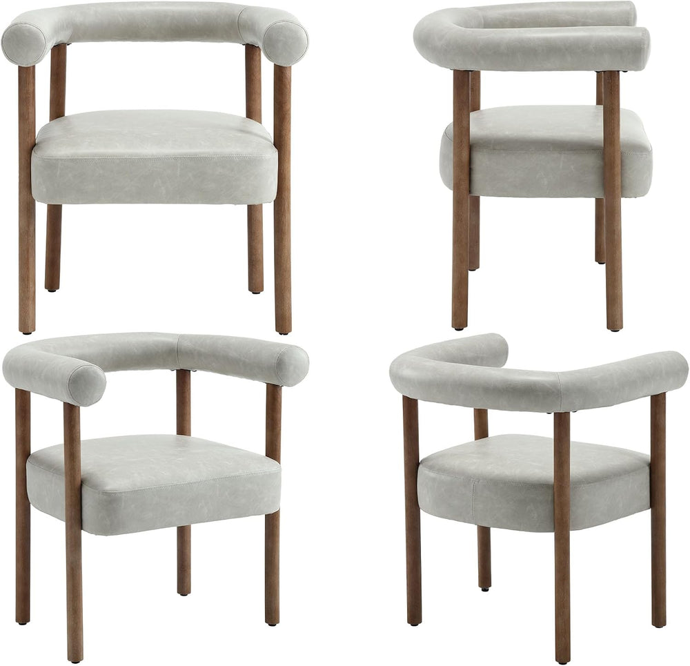 VESCASA Upholstered Dining Chairs with Natural Brush Wood Legs, Faux Leather ...