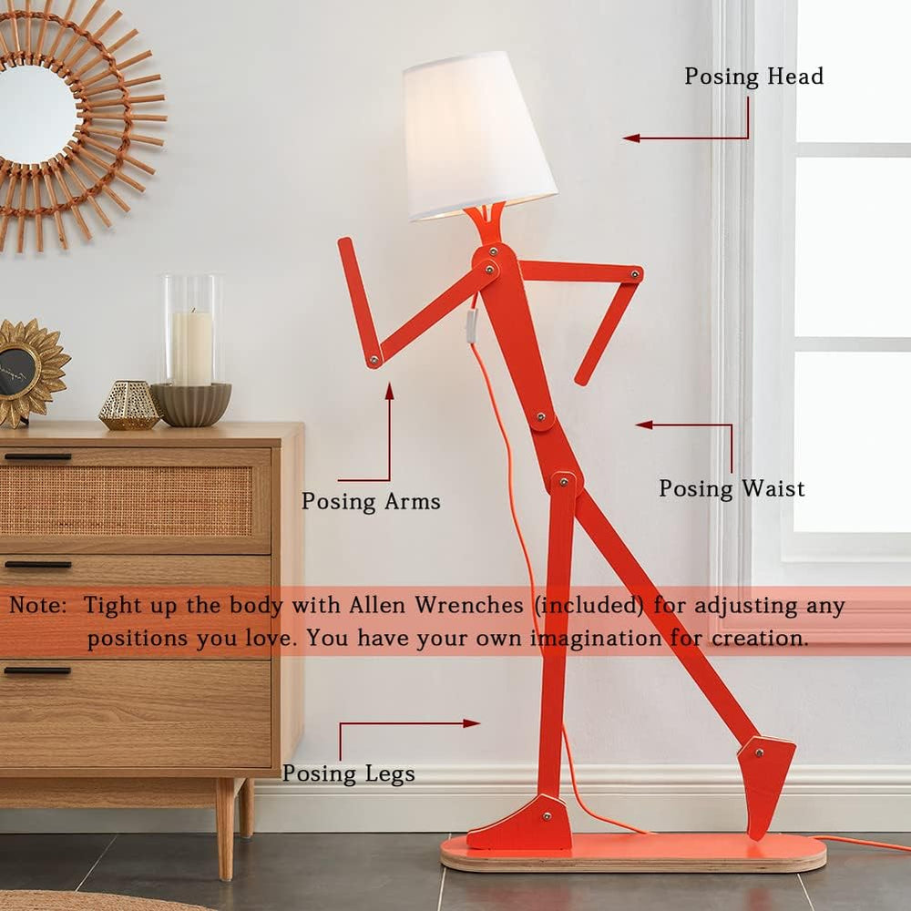 Cool Tall Wood Floor Lamp Corner Reading LED Bulb Included, Orange