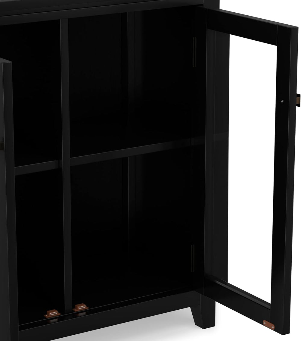 SIMPLIHOME Cosmopolitan 30" Wide Solid Wood Storage Cabinet in Black