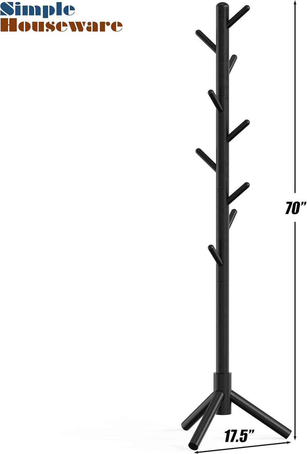 Simple Houseware Wooden Coat Rack Stand, Hall Tree with 9 Hooks, Black