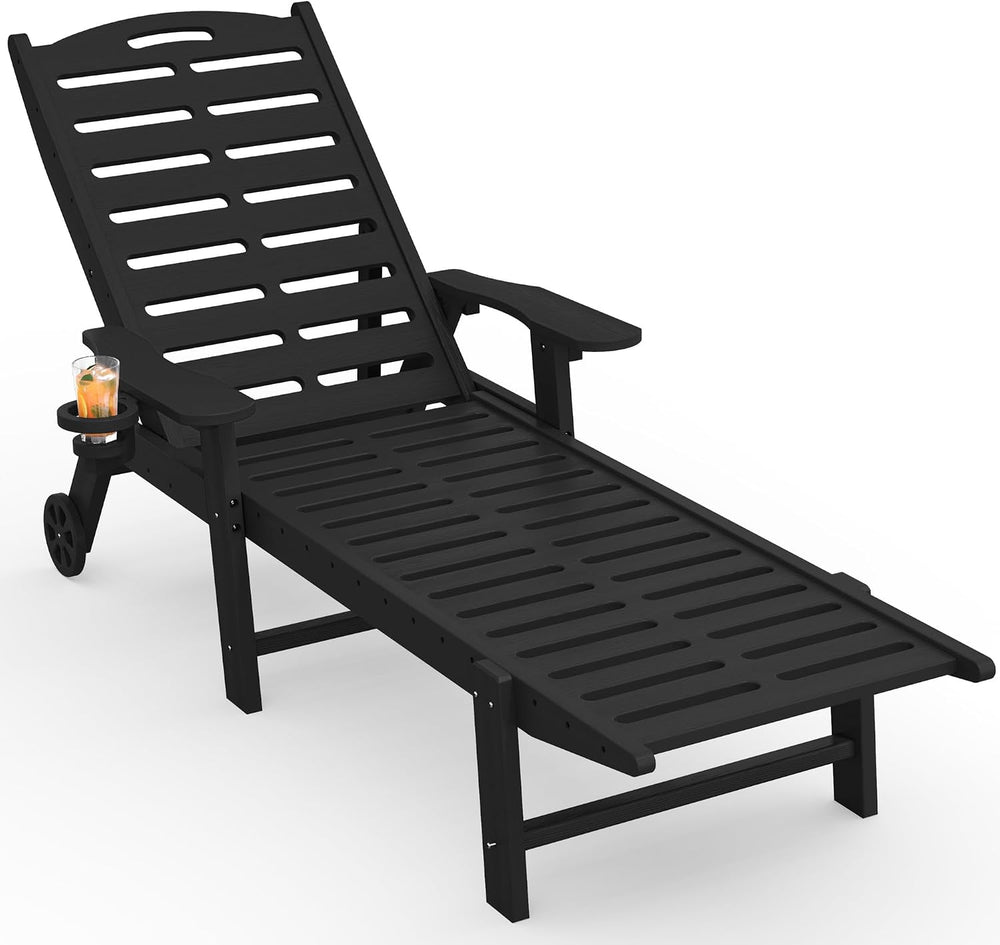 Ciokea Outdoor Chaise Lounge Chair, 5-Position Adjustable, Black