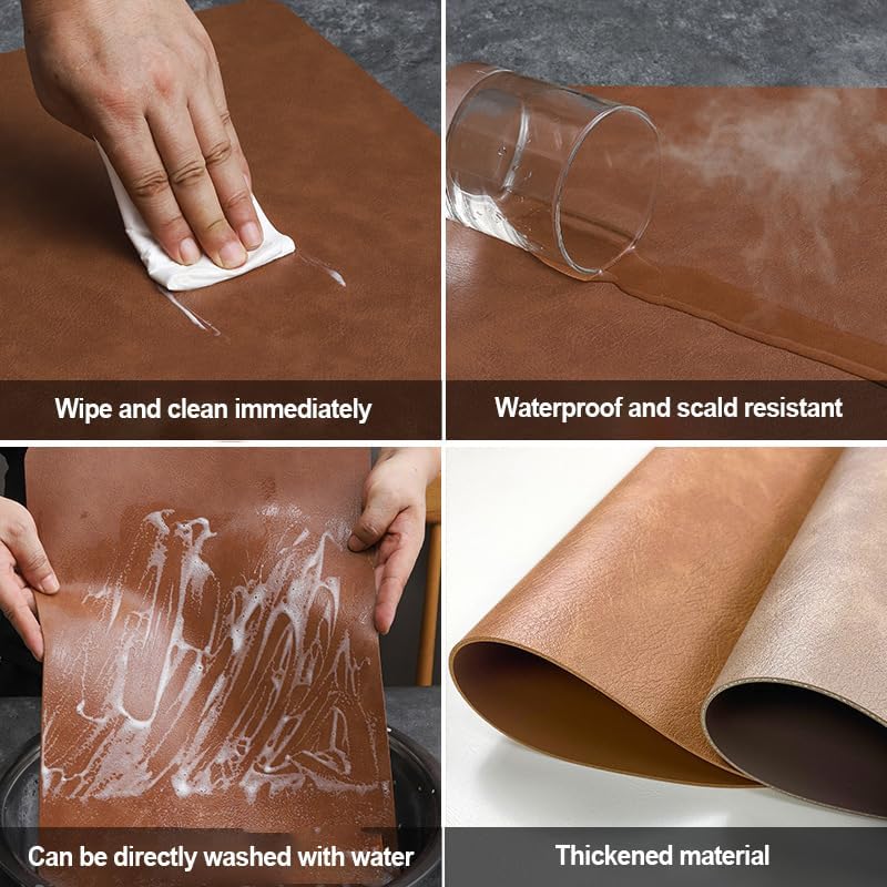 Leather Round Table Washable Placemats, Thick Faux Leather Heat Resistant Wed...