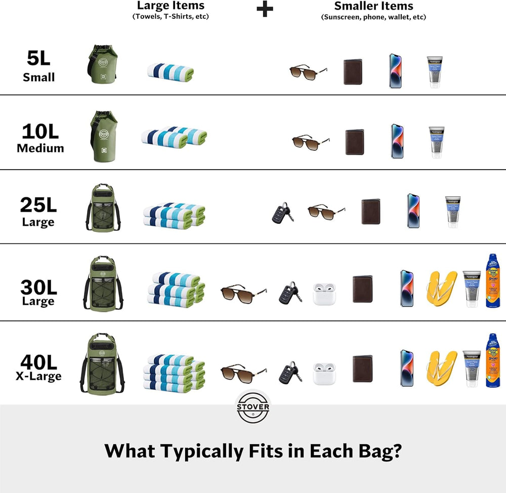 STOVER 5/10/25/30/40L Waterproof Dry Backpack & Phone Case- Large Floatin...