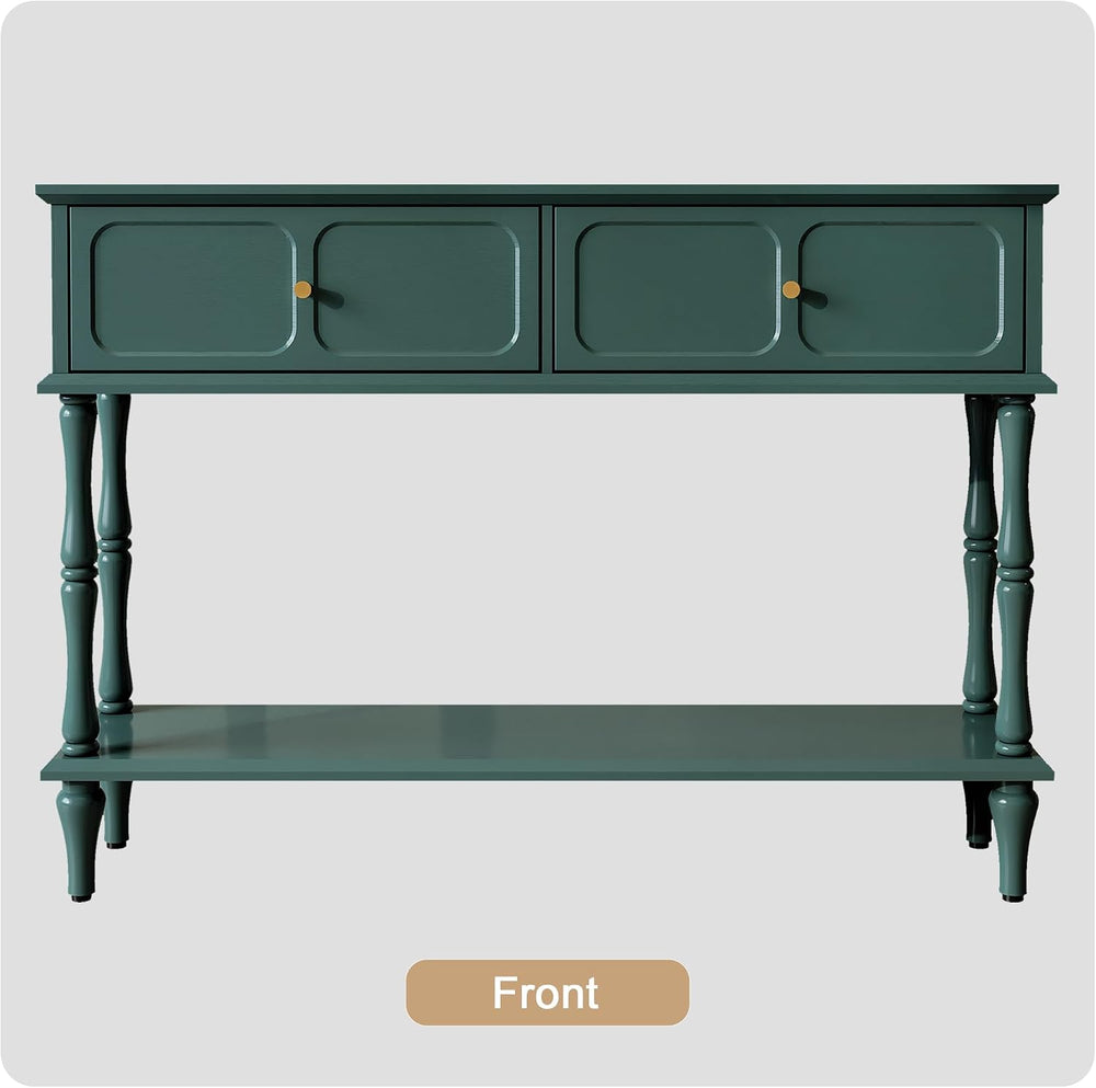 ARTPOWER 47" Mid-Century Console Table, 2 Drawers and Open Shelf, Green