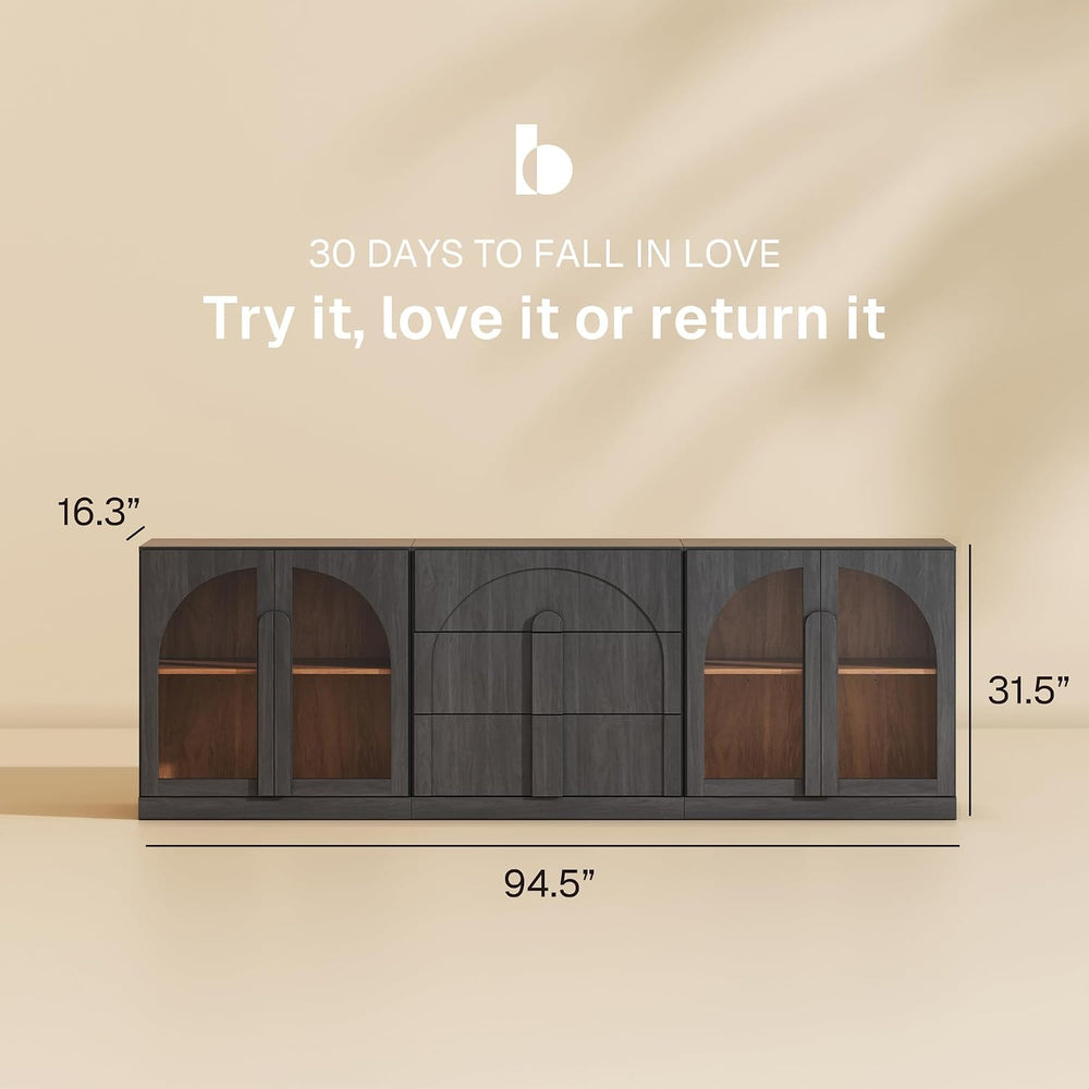 BELLEZE Bijou 3-Piece Modular Sideboard Buffet Cabinet - Ebony
