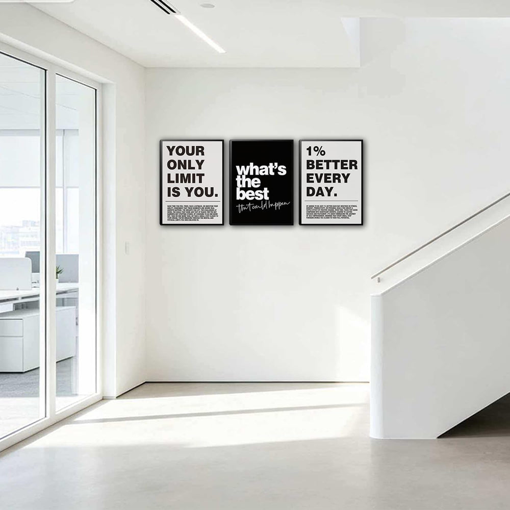 Kownzev Motivational Wall Art Set of 3, Black White Gym Office Decor 12x16