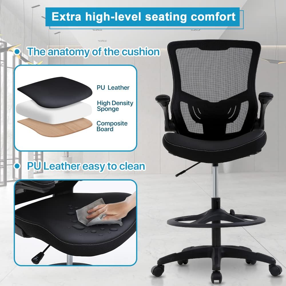 Drafting Chair Tall Office Chair Ergonomic Desh Chair with Lumbar Support Foo...