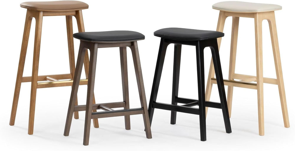 Plank+Beam Beryl Bar Stool, Upholstered, Set of 2, Pecan/Toffee