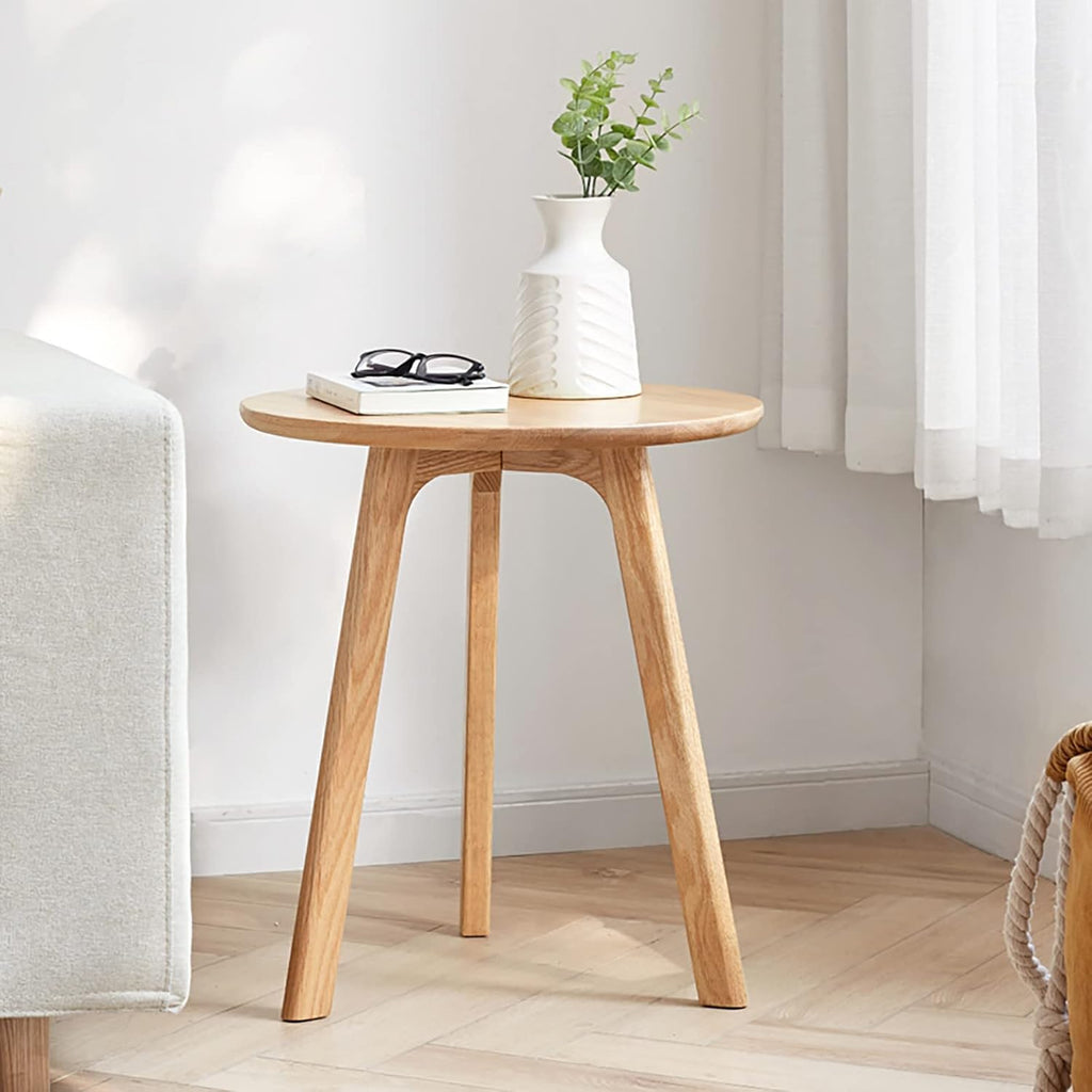 Knocbel Accent Solid Wood Small Round End Table Living Room Sofa Couch Side Snack Table with Legs, Easy Assembly (Natural)