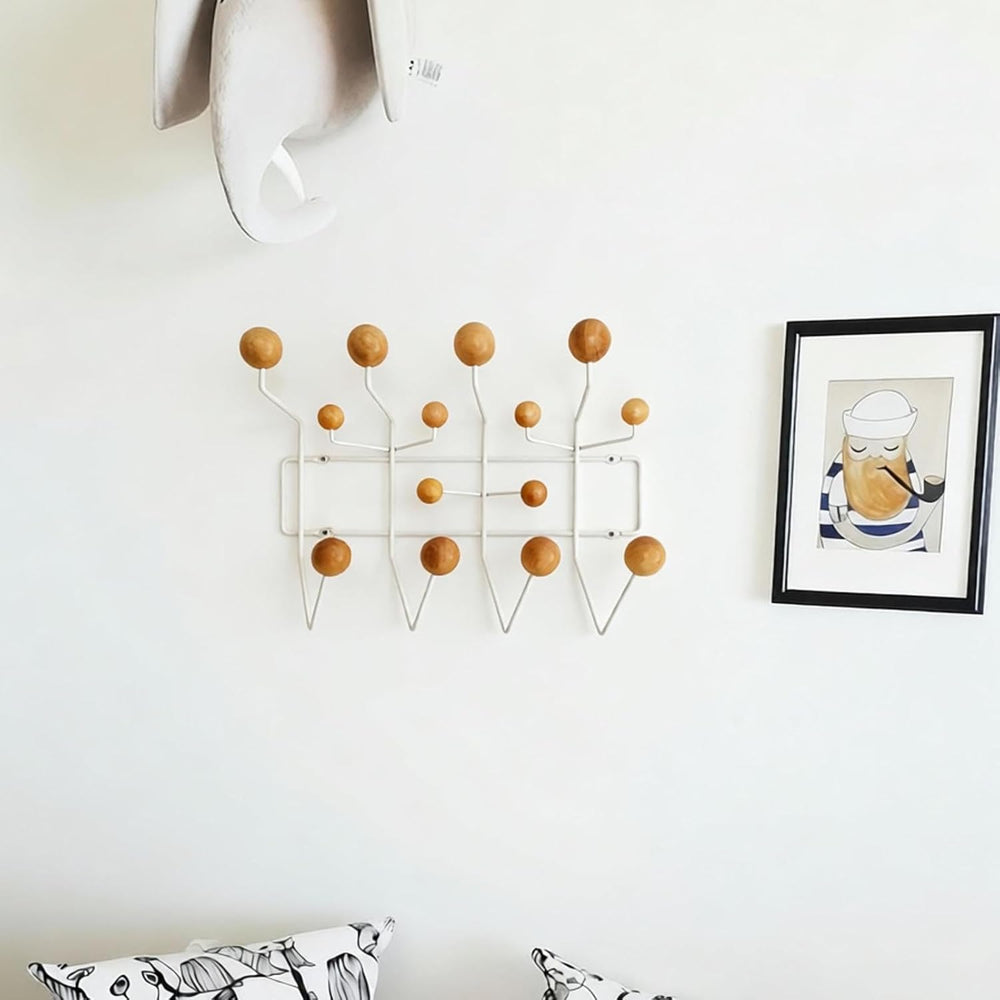 SHISEDECO Mid Century Modern Hang it All Coat Rack White Frame Natural Ball
