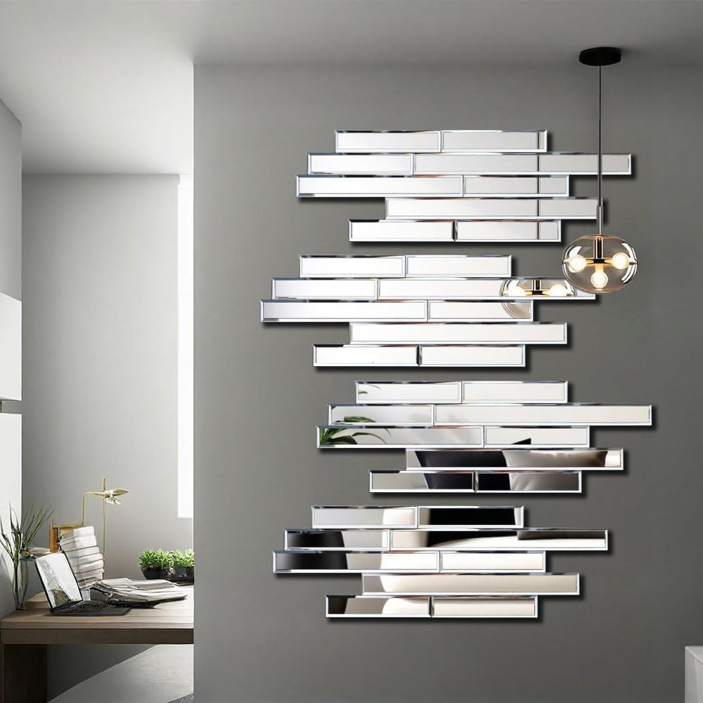 Artisan Set of 4 Silver Beveled Wall Decor Mirrors - 24x8 Inch Each, Creative...