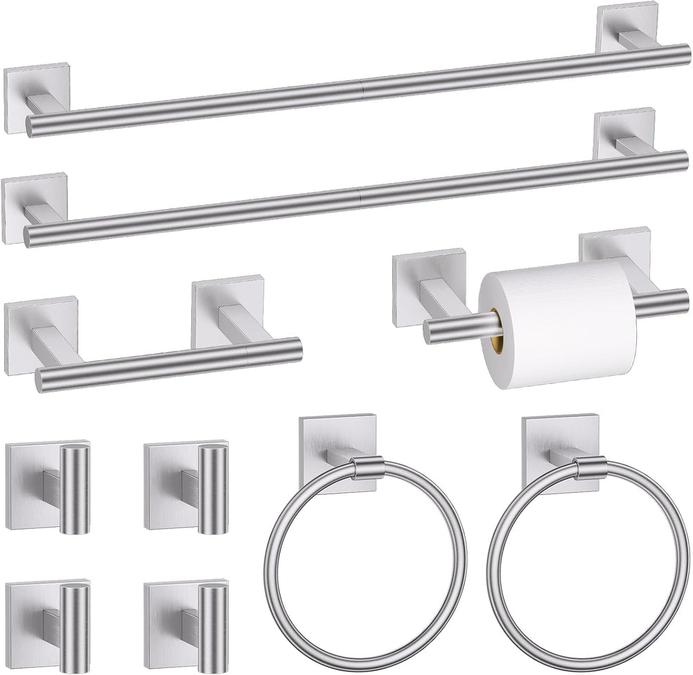10 Pieces Brushed Nickel Towel Bar Set, Double Dase Toilet Paper Holder Bathr...