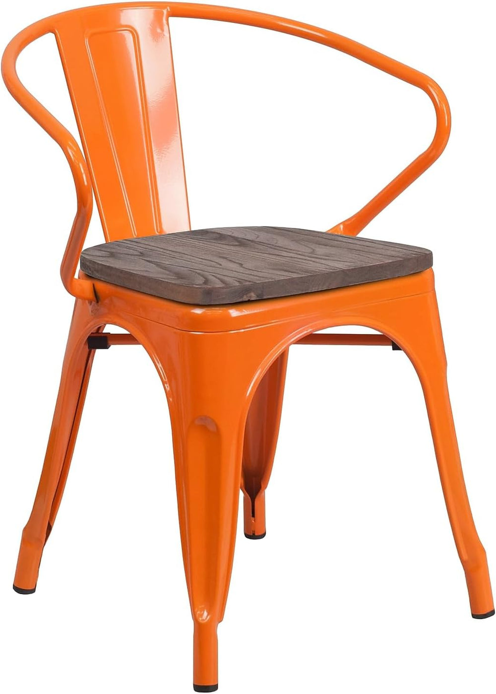 Flash Furniture Metal Chair with Wood Seat, Orange, 4-Pack