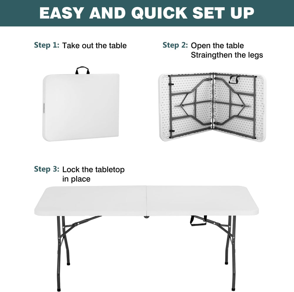 FDW | 6FT Folding Table | White | Portable Plastic Table