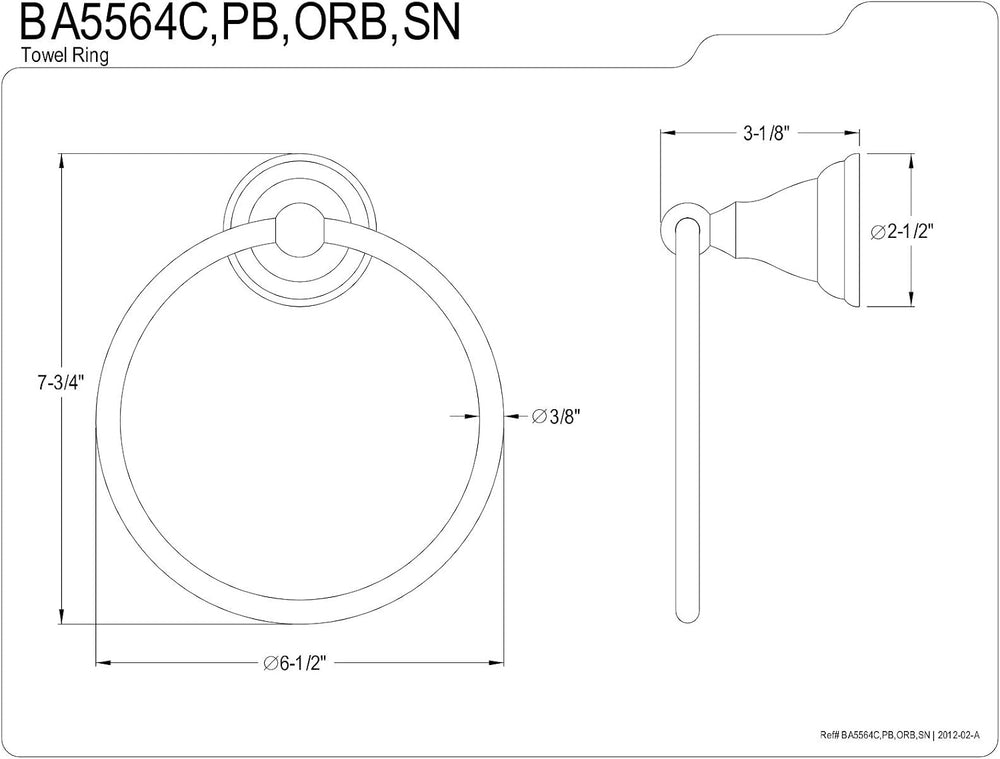 Kingston Brass BA5564SN Royale Towel-Ring, 6-Inch, Brushed Nickel
