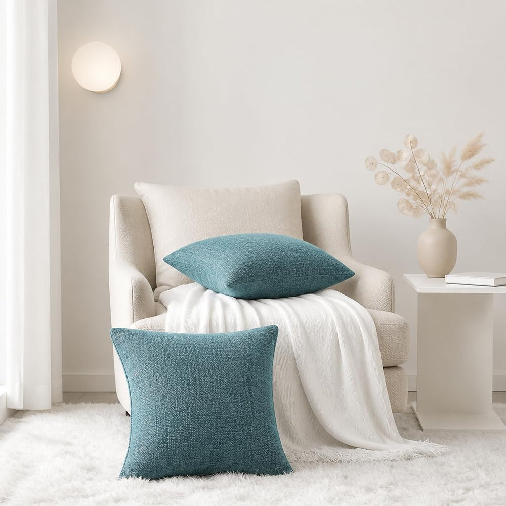 decorUhome Fall Teal Chenille Throw Pillow Covers 24x24 Set of 2