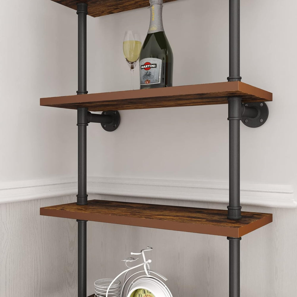 HOMEKAYT Industrial Pipe Shelf Rustic Wood Wall Shelf Ladder Bookshelf Wall M...