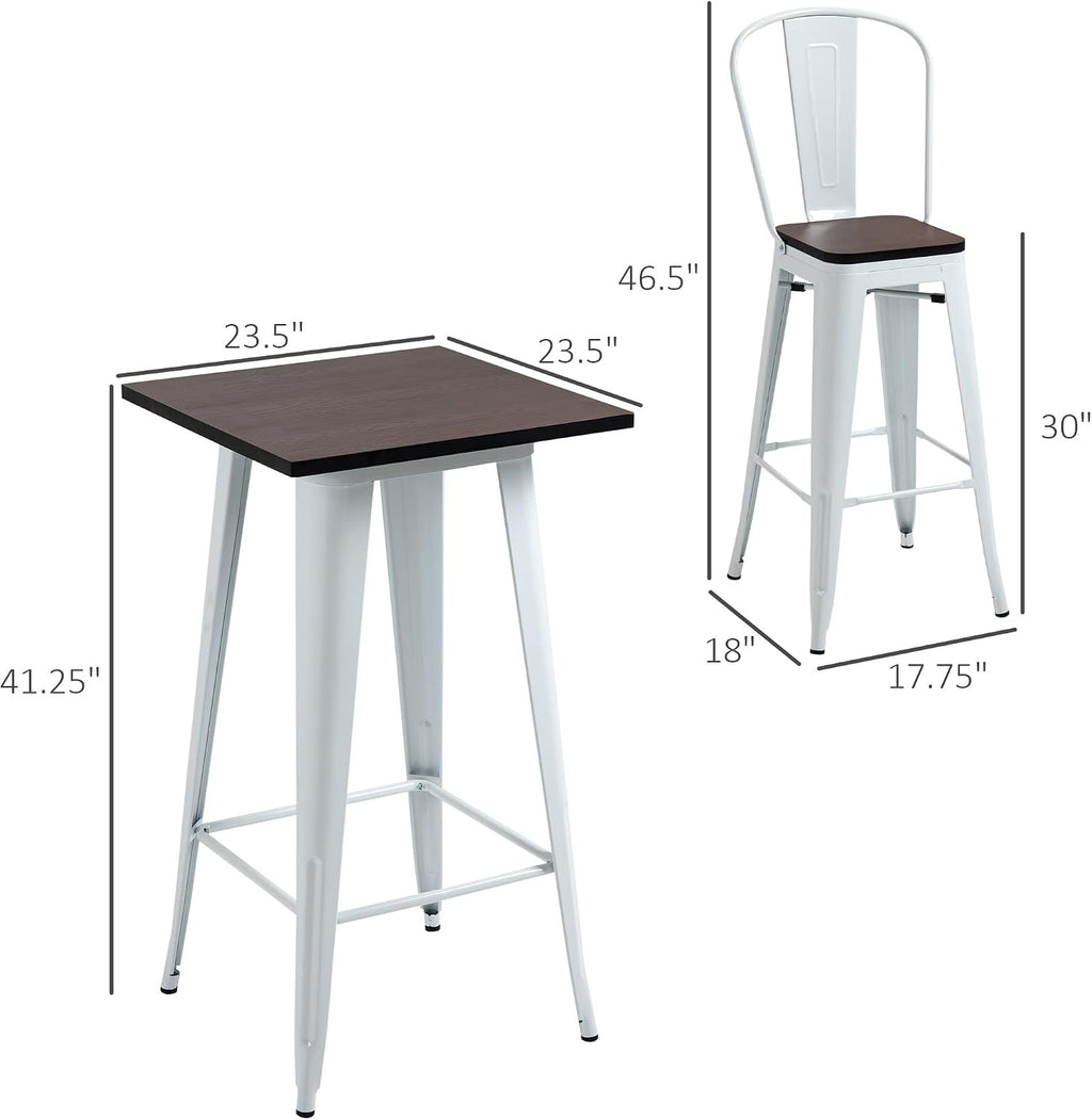 HOMCOM 3 Piece Industrial Dining Table Set, Bar Height, White and Brown