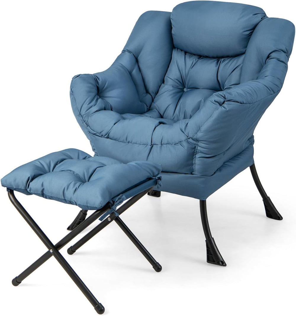 Upholstered Lazy Chair with Ottoman, Armrests & Side Pocket