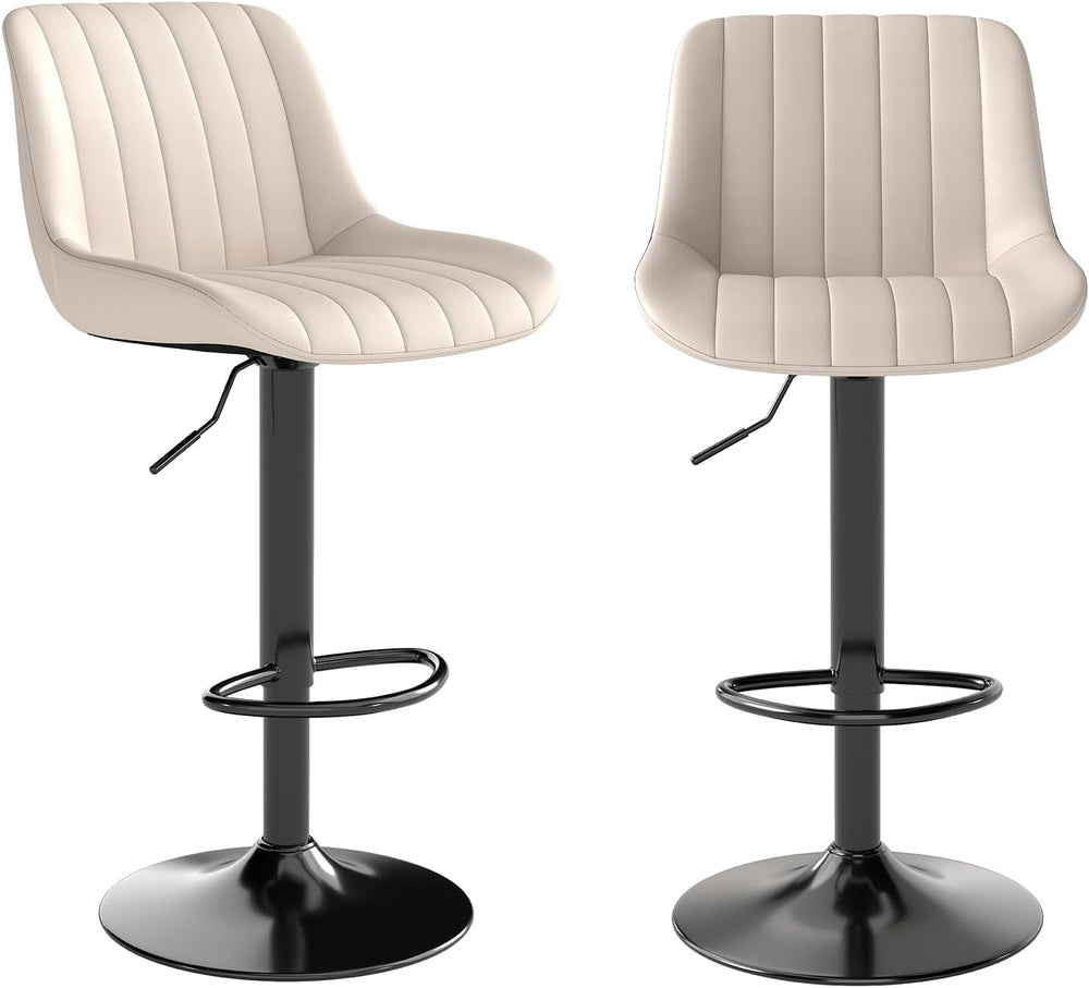 Youhauchair Adjustable Faux Leather Bar Stools Set of 2, Beige
