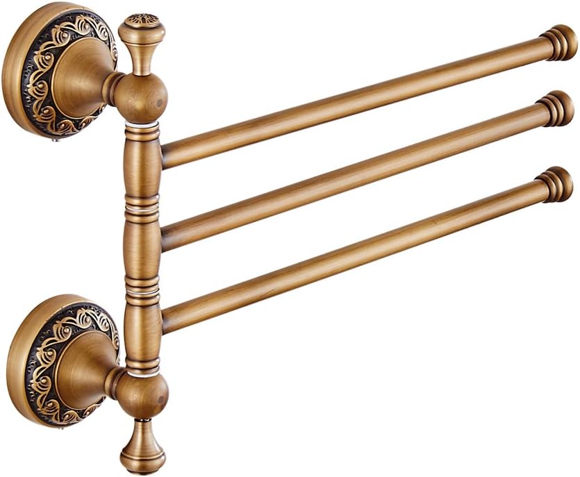 Leyden Swivel Towel Bar, Antique Brass 3 Arm Swing Towel Rack Towel Rotated B...