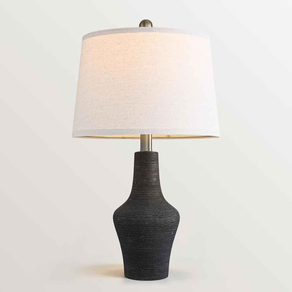 23" Farmhouse Ceramic Table Lamp Modern Bedside Lamps Matte Black