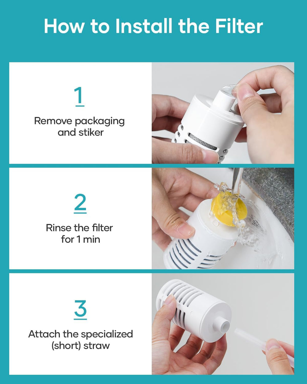 BUZIO Water Bottle Filter Replacement with Straw Lid and Straws