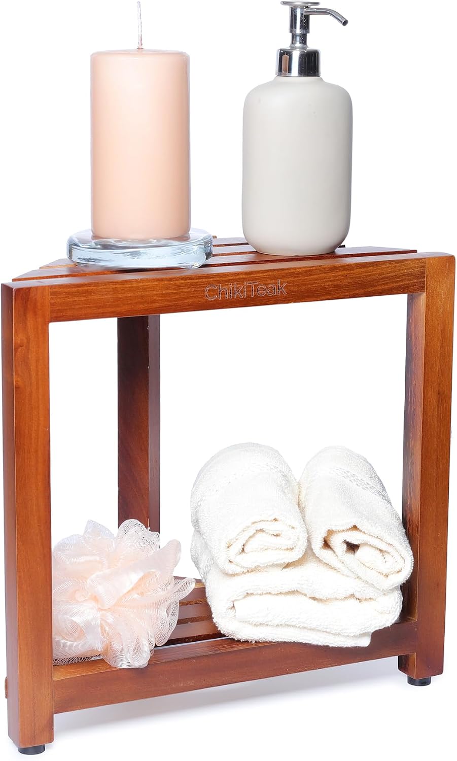 Small Teak Corner Shower Stool for Shaving Legs - 12.4-Inch Wooden Foot Rest ...