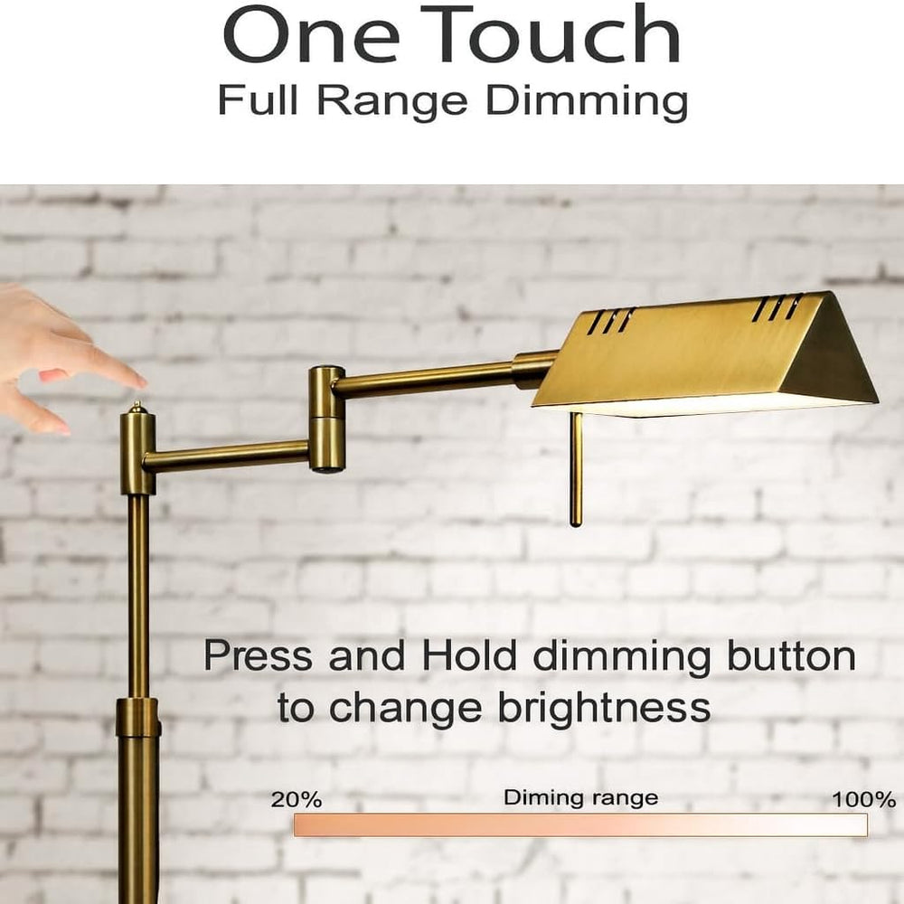 O'Bright Brook Adjustable Dimmable LED Pharmacy Floor Lamp, Antique Brass
