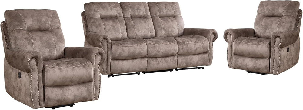 EBELLO 3 Pieces Reclining Couch Furniture Set for Living Room, Double 1 Seat ...