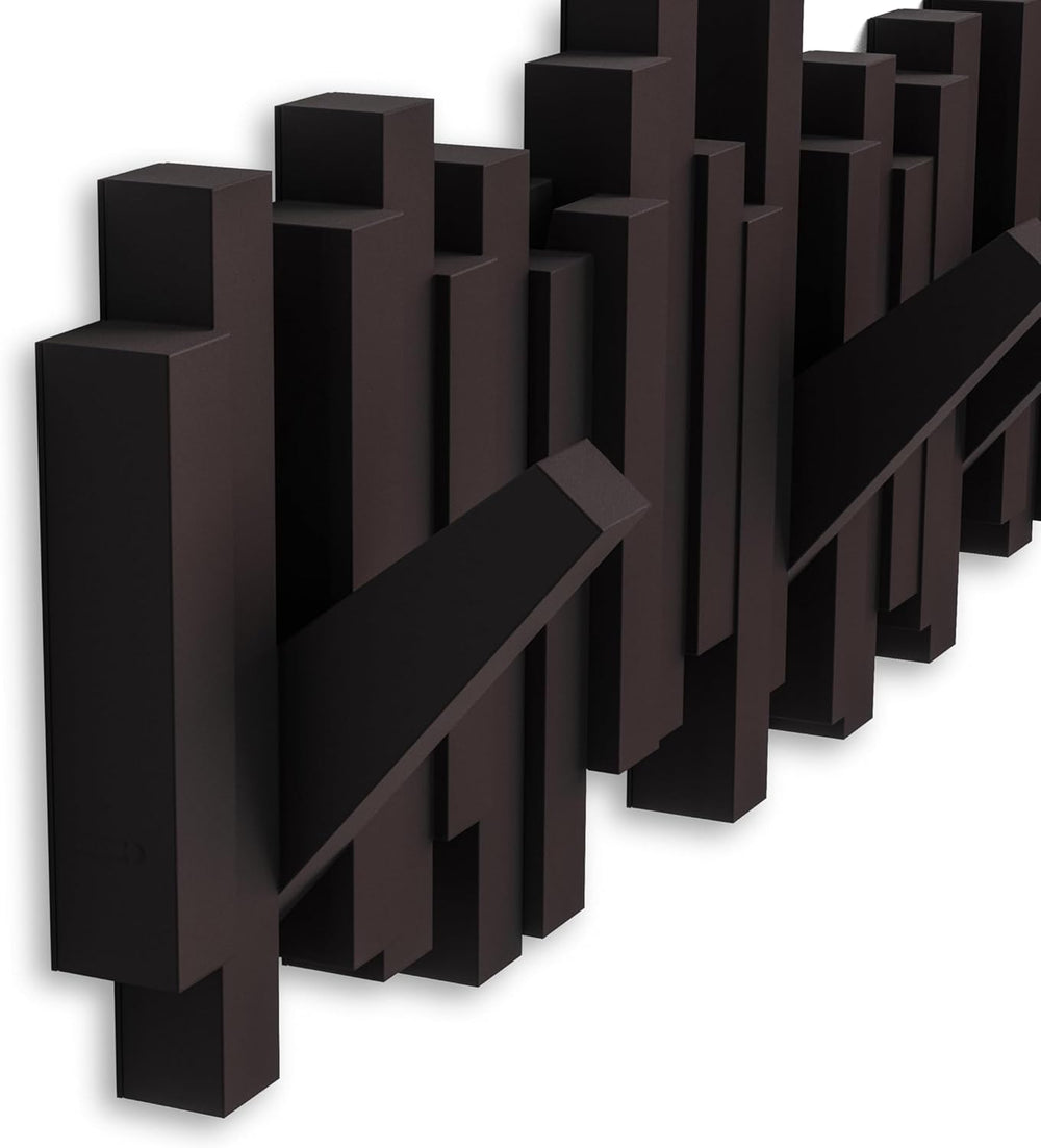Umbra Sticks Wall Mount Coat Rack, 5 Hook Retractable Pegs, Espresso