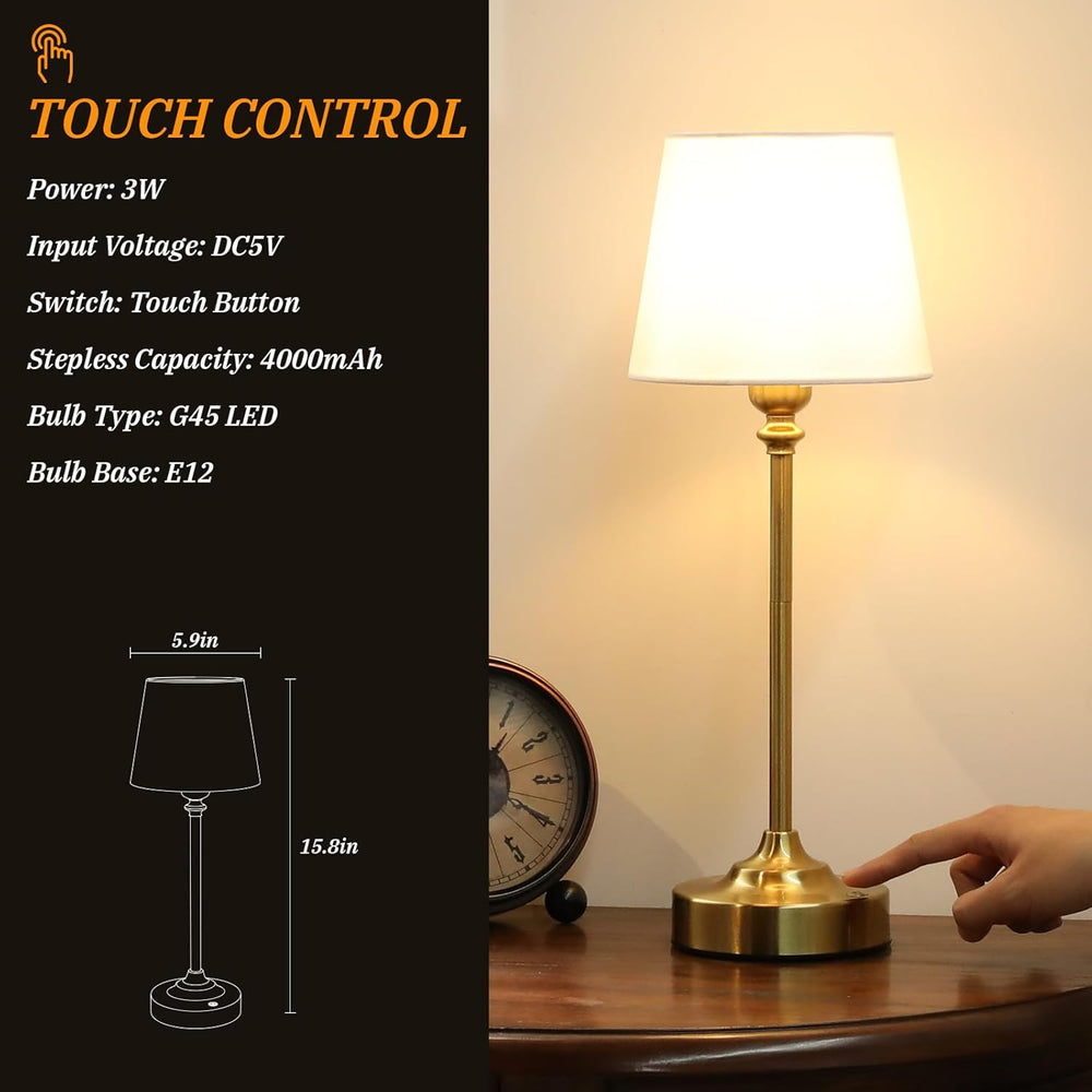 Kakanuo Cordless Table Lamps Rechargeable Set - 2 Pack Gold 4000mAH Battery O...