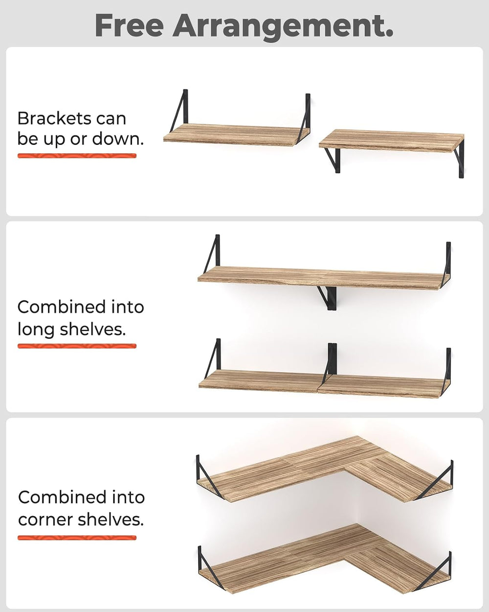 10 Inch Deep Floating Shelves, 16.5" x 10", Set of 4, Natural Wood ...