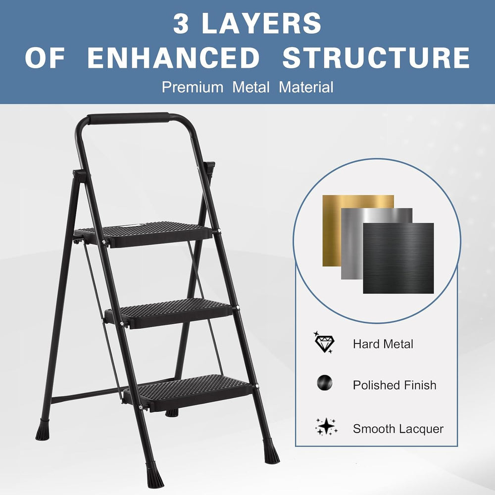 Nazhura Foldable 3 Step Stool Ladder, 300 Lb Weight Limit Folding 3 Stepping ...