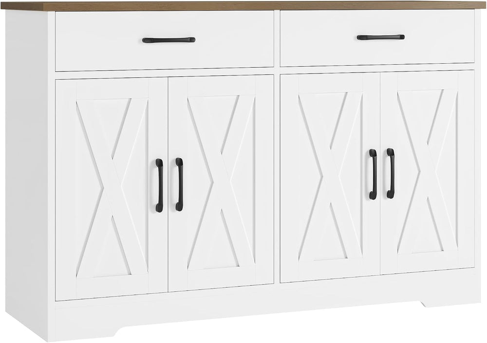 HOSTACK 47" W Kitchen Sideboard Buffet Cabinet with Storage Drawers, White