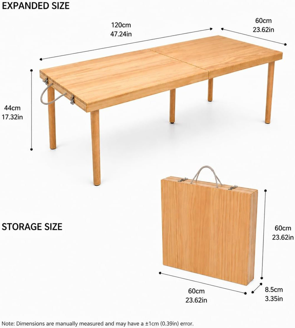 Folding Wooden Picnic Table, All-in-One Storage Box Design Portable Solid Woo...