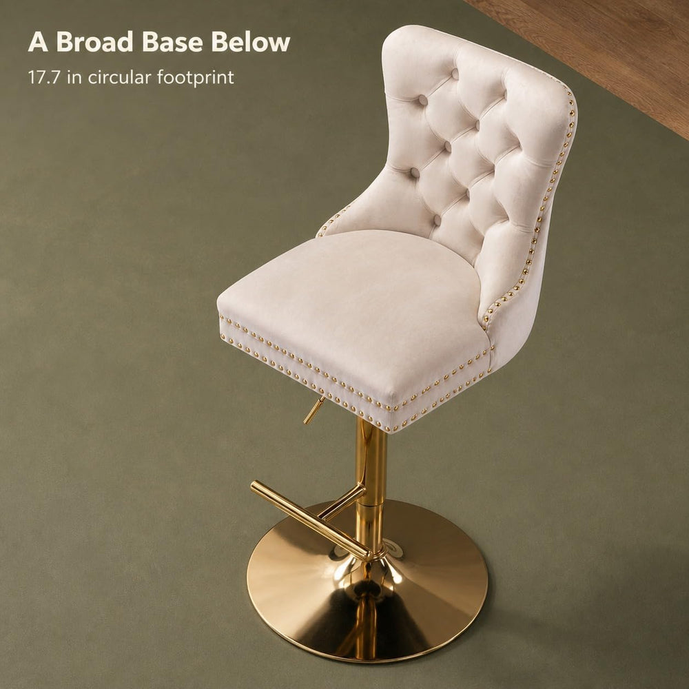Beige Modern Swivel Bar Stools Set of 4, Velvet Counter Height Bar Stools for...