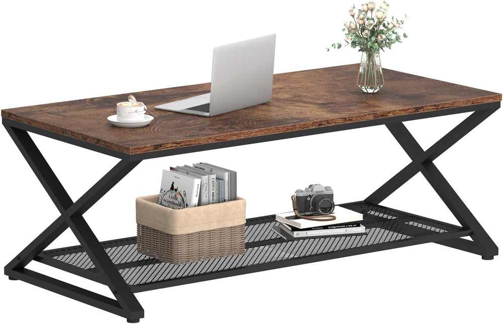 LVB Coffee Table for Living Room, 2 Tier Tea Table, 47 inch, Rustic Brown