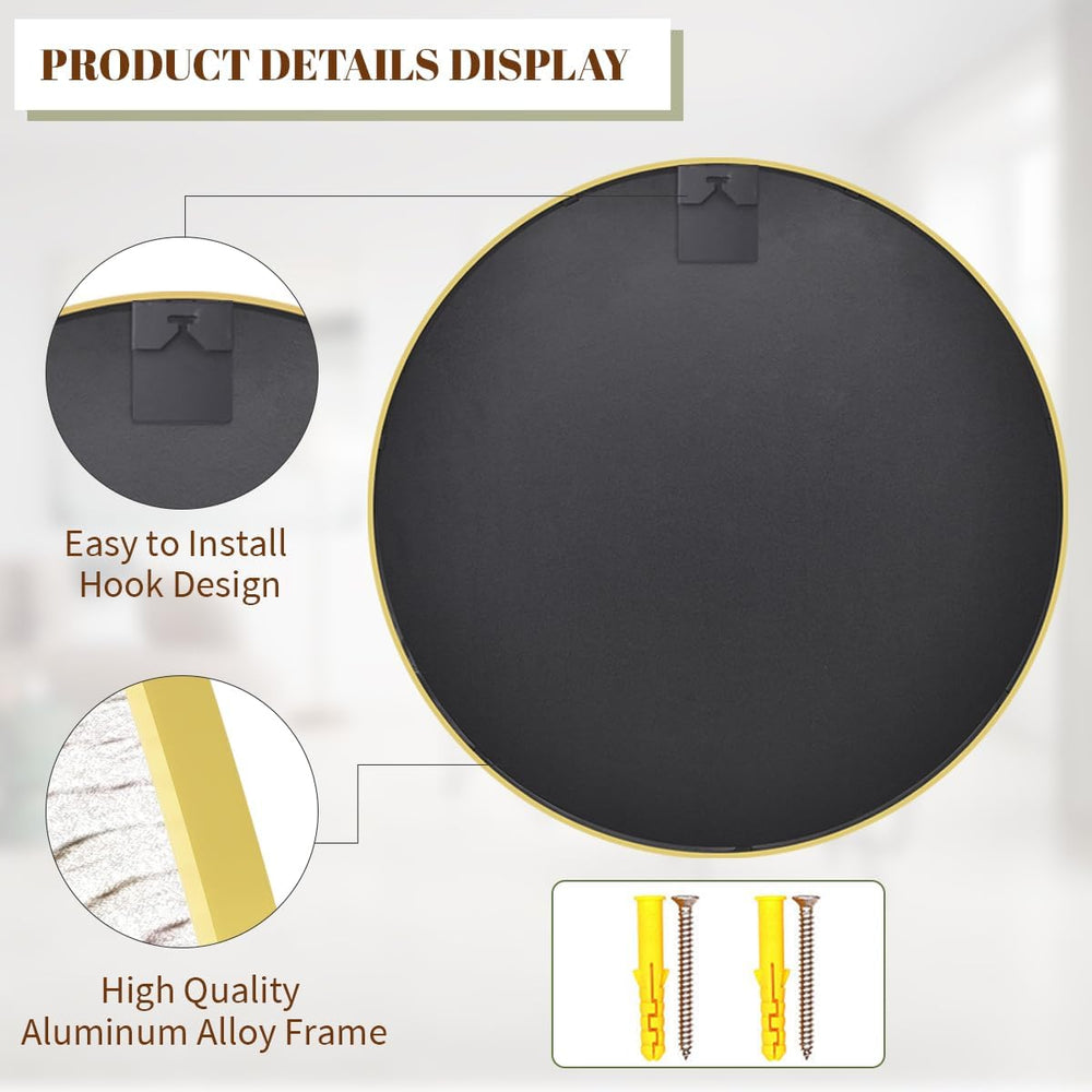 BEAUTYPEAK 20 Inch Round Mirror, Metal Frame Circle Mirror, Gold