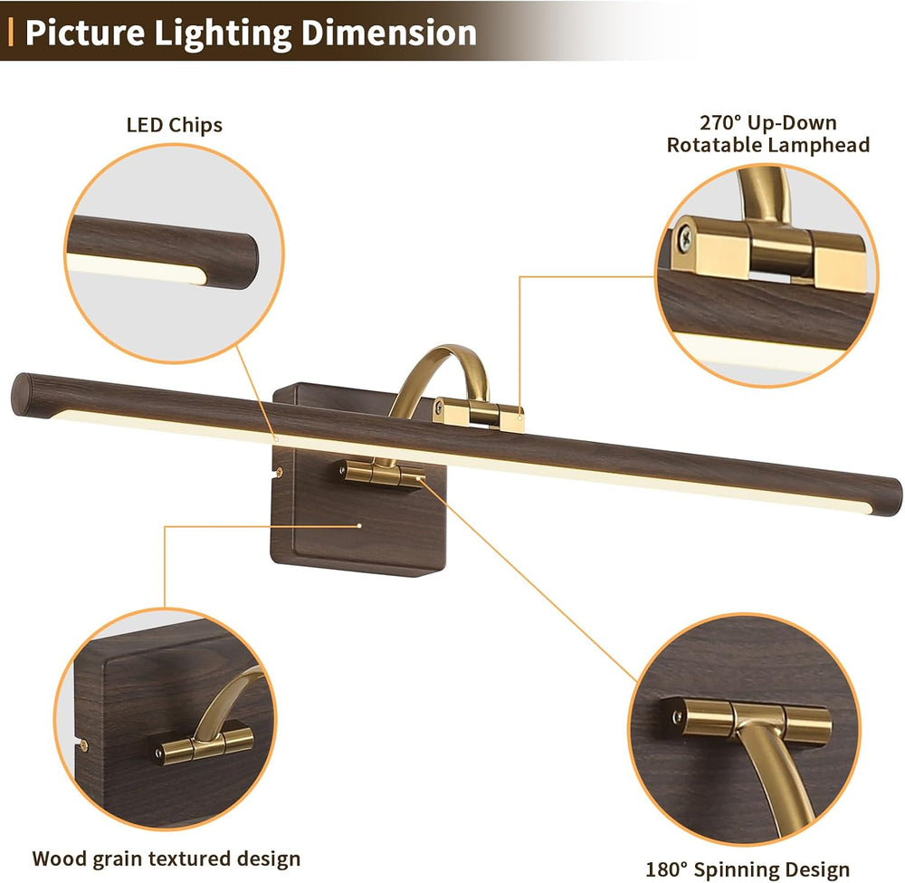 DESOOP 24 Inch 14W Hardwired LED Picture Light, Wood Grain, Dimmable