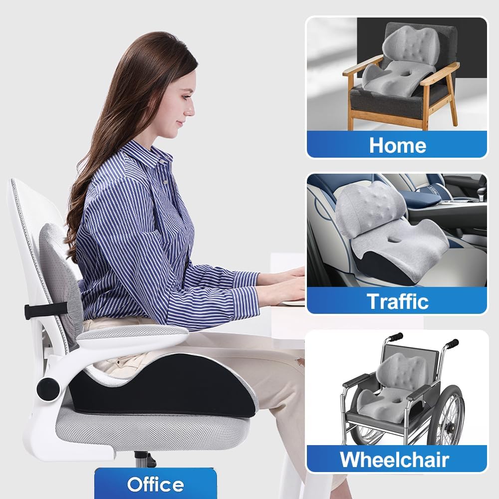 Seat Cushion for Office Chair, Ergonomic Cushion with Lumbar Support Pillow