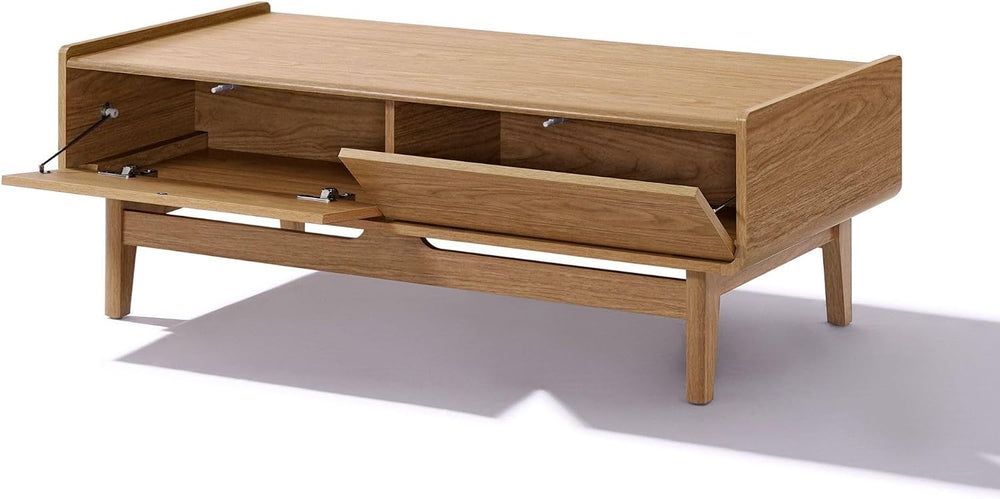 LuxenHome 47" Coffee Table with Storage, Oak Center Table for Living Room