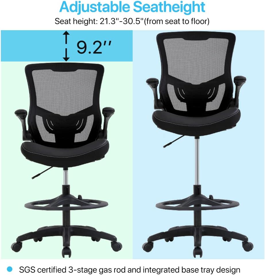 Drafting Chair Tall Office Chair Ergonomic Desh Chair with Lumbar Support Foo...